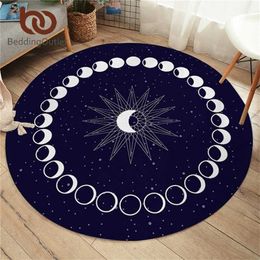 BeddingOutlet Eclipse Round Carpet Moon Star for Living Room Galaxy Non-slip Mat Rugs Blue Decorative Floor 150cm 211124