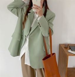 OL Vintage Solid Basic Notched Blazer Coat Autumn Winter Formal Work Wear Long Sleeve Women Blazers Suit Jacket 210421