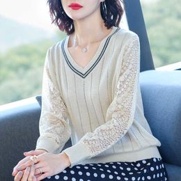 Glitter V neck knit sweater Shinny Chic Women Sweaters And Pullovers spring Autumn thin bling Lurex loose baisc sweater 210604