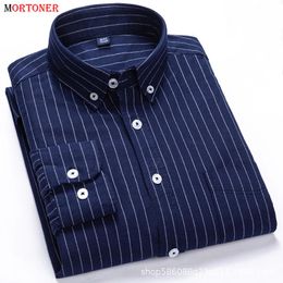 Men's Casual Shirts Mens Oxford 2021Brand Slim Fit Stripped Shirt Men Cotton Long Sleeve Button Down Chemise