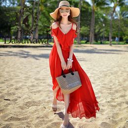 Dabuwawa Summer Red Sexy Off Shoulder Beach Maxi Dress for Girls Lady Woman Holiday Chiffon Long Dress DO1BDR054 210520