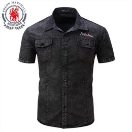 FREDD MARSHALL Brand Shirt Men Short Sleeve Black Denim Shirt Slim Fit Dress Shirt Mens Casual Dress Male Jean Shirts 093 210527