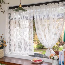 Curtain & Drapes White Short Floral Voile Curtains For Living Room Window Lace Tulle Kitchen Home Decor