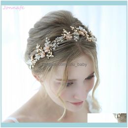 Headbands Jewelryjonnafe Delicate Gold Floral Leaf Headpiece Bridal Crown Vine Crystal Wedding Headband Tiara Women Hair Jewellery Drop Delive