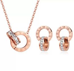 Luxus elegante Liebe Ziffer Kristall Halskette Set römische Ziffern Ohrringe für Frauen Mode Edelstahl Anhänger Trend Designer Frau Hochzeit Schmuck
