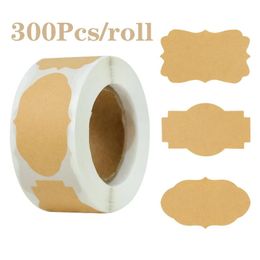 Gift Wrap 300Pcs/roll Kraft Blank Stickers DIY Handmade Envelopes Packaging Labels Mason Jar Glass Bottle Baking Stationery Sticker