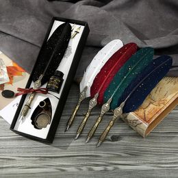Fountain Pens 1 Set English Calligraphy Feather Dip Pen Writing Stationery Gift Box With 2 Nib Wedding Quill