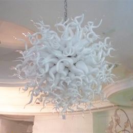 Home Hotel Design Lamp Round LED Pendant Lights Custom Made Modern Blown Glass White Chandeliers Lamps for Sale AC 110V-240V 32 Inches