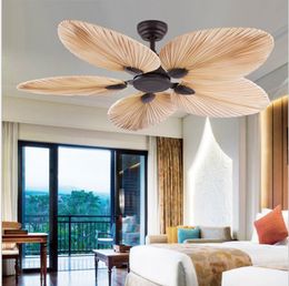 New High Quality Manufacture Factory Price Natural Breeze Palm Leaf Fan Blades 220V Remote Control Ceiling Fan Living Room