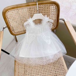 Summer New Arrivel Baby Girls Net Yarn Angel Wings Bodysuit Newborn White Sleeveless Dress Spring Kids Clothing 0-3 Years Old 210413