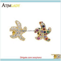 Earrings Jewelryrainbow Colorful Cz Starfish Sea Star Earring For Women Classic Simple Christmas Gift Wholesale Geometric Delicate Jewelry S