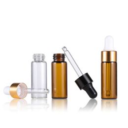 Amber Clear Glass Dropper Bottles 5ml Essential Oil Packing Container with Gold Silver Black White Cap