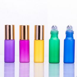 5ML Frosted Colorful Rollon Bottle For Essential Oils Stainless Steel Roller Refillable Perfume Bottle Deodorant Container With Gloden