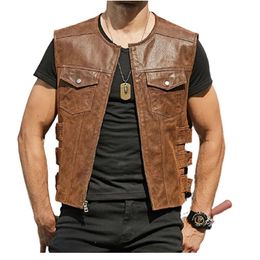mens sleeveless leather jacket