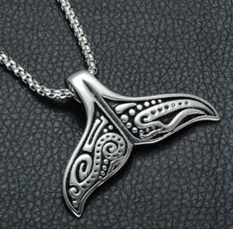 Mens Necklace Stainless Steel Whale Tail Fish Charm Punk Supernatural Mermaid Jewellery