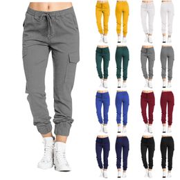 Casual Women Trousers 2021 Summer Ankle-length Harem Pants Fashion Solid High Waist Pants String Side Pocket Pencil Pants New Q0801