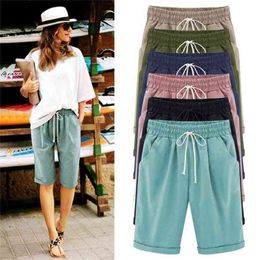 Large Size Summer Shorts Women Solid Pocket Elastic High Waist Cotton Casual Female Short Plus 7xl 210621