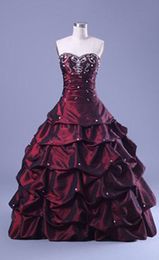 Sleeveless Ruched Taffeta Gothic Wedding Dresses Ball Gown Bridal Dress