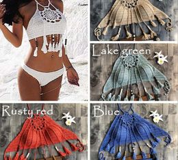 Women's Swimwear Fashion Sexy Bikinis Set High Quality Handmade Knitted Bikini Outdoor Sport Tassel Beads Beach Swimsuit