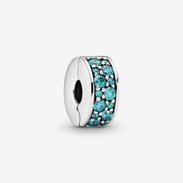 100% 925 Sterling Silver Teal Pave Clip Charms Fit Original European Charm Bracelet Fashion Women Wedding Engagement Jewellery Accessories