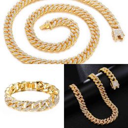 Aglover Hip Hop Bracelet, Cuban Diamond, Cz Crystal Gold Chain, Gold Rap Singer Necklace, 14mm Q0809