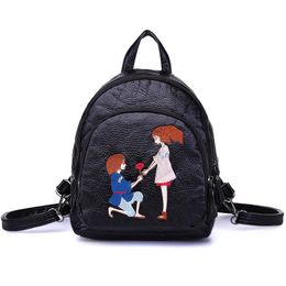 Outdoor Bags Backpack Female 2021 Korean Fashion Washed Leather Embroidered Small Trend Wild Personality Dual-use