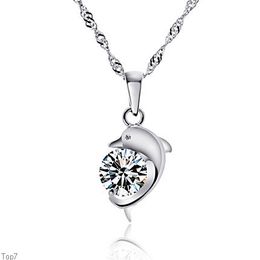 Crystal Womens Necklaces Pendant Dolphin love women's silver plated short clavicle chain Jewellery gold