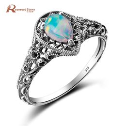 Vintage Opal Rings For Women Original 925 Sterling Silver Ring With Stone Pear Shape Gemstone Party Female Jewellery Wife Gift Hot