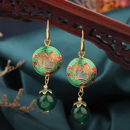 Dangle & Chandelier Summer Butterfly Vintage Simple Long Green Cloisonne Drop Earrings,Ethnic Nature Stones Earrings Ethnic Jewelry For Wome