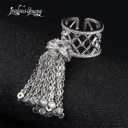 Luxury Royal Tassel Crown Rings For Women With Top Quality Cubic Zircon Adjustable Ring bague femme AR014 211217