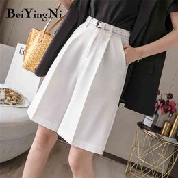 Suit Shorts Female Solid Color Belted Vintage Classic Korean Style Blazer Women Bottom Loose Plus Size 210506