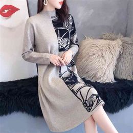 Autumn Winter Pullover Loose Languid Lazy Sweater Turtleneck Small Fresh Sweet Long Sleeve Dress Women Coat 210427