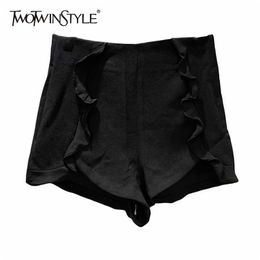 Black Casual Patchwork Short For Women High Waist Minimalist Korean Shorts Female Summer Fashion Clothes Style 210521