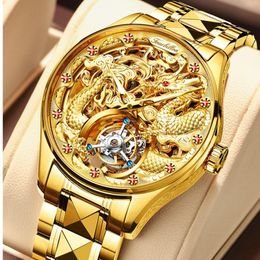 Luxury Genuine Tourbillon Diamond Mechanical Men's Watch Skeleton Luminous Sapphire Men Business Stainless Steel Wristwatches