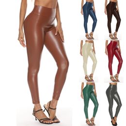 Multicolor Plus Size Women Leggings Winter Autumn High Waist Leather PU Brown Pants Sexy Oversize Female Seamless 211215