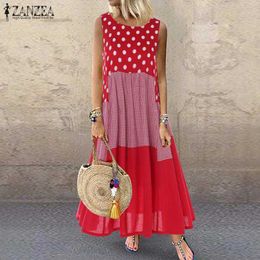 Women's Bohemian Ruffle Sundress 2021 ZANZEA Summer Sleeveless Floral Printed Maxi Long Dress Casual Loose Party Tanks Vestido Y0823