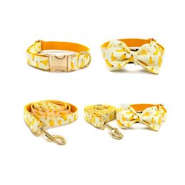 Yellow Printed Dog Chain Collar Leash Lettering Metal Buckle Pet Collars Chihuahua Teddy Bulldog Puppy Supplies