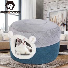 2 In 1 Round Cat Bed Detachable House Soft Plush Kennel Puppy Cushion Small Dogs Nest Winter Warm Sleeping Pet Mat Supplies 211111