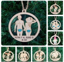 2021 Christmas tree Decorations Pendant Wooden Hollow Couple Snowman Decor Ornaments SN2991