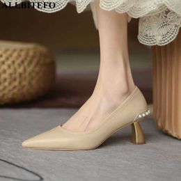 ALLBITEFO gold heels genuine leather Pearl brand high heels wedding women shoes women heels shoes autumnn high heel shoes 210611