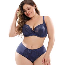 Sexy Set Floral Lace Women Bra Set Plus Size Female Lingeries Full Cup Unlined Bra and Panty Set Ultra Thin Panty 6 Colours C D DD E F L2304