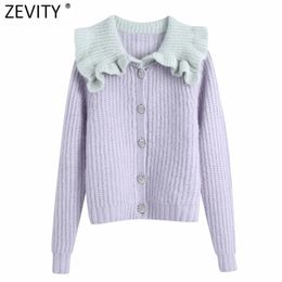 Women Sweet Turn Down Collar Ruffles Patchwork Twist Cardigans Knitting Sweater Female Chic Long Sleeve Casual Tops S667 210416