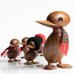 Duck/Duckling Wood for Crafts Animal Figures Wooden Decoration Home Accessorie Living Room Christmas Danish Nordic Desk Ornament 210607