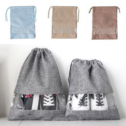 Storage Bags Trip Organizer Accessories Item Travel Shoes Folding Packing With Clear Window Linen Drawstring