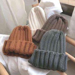 New Winter Solid Color Wool Knit Beanie Women Fashion Casual Hat Warm Female Soft Thicken Hedging Cap Slouchy Bonnet Ski Y21111