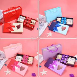 Little Bear Rose Flower Gift Box Valentine's Day Present Mother's Day Soap Roses Flowers Gifts Necklace Jewellery Storage Case BH5667 WLY