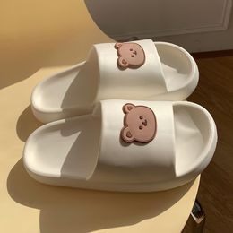 Cute Bear Slippers Women's Summer Flip-Flops Sandals 2021 Platform Casual House of Sunny Kawaii Home Soft