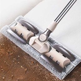 Household Flat Mop Floor Cleaning Mops Bucket Magic Dust Easy Microfiber Broom Rotating Mopping Oil Adsorption Total 2 Rags 211215