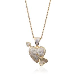 Gold Plated Couple Love Heart Pendant Valentine's Day Gift Micro Paved CZ Bling Party Jewellery for Men Women