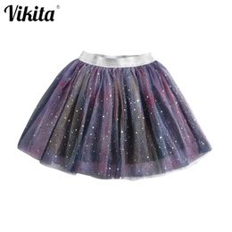 VIKITA Baby Kids Girls Princess Tutu Skirts Stars Glitter Sequins Party Dance Ballet Skirts Children Casual Wear Tulle Skirt 210331